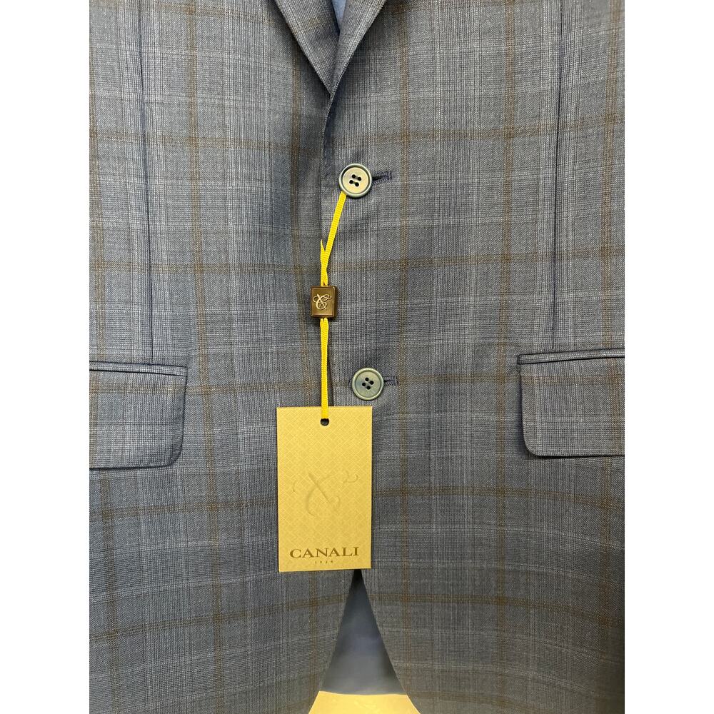 NEW 2 PC SUIT $1995 Canali Sz 38 EU 48 blue check plaid print sport coat blazer - Picture 4 of 13